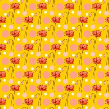 Poppies stripped seamless pattern. Abstract poppy seamless pattern for textil Stock Illustration