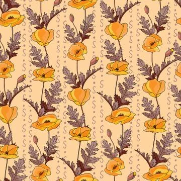 Poppies stripped seamless pattern. Abstract poppy seamless pattern for textil Stock Illustration