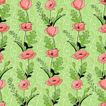 Poppies stripped seamless pattern. Abstract poppy seamless pattern for textil Stock Illustration