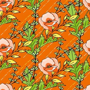 Poppies stripped seamless pattern. Abstract poppy seamless pattern for textil Stock Illustration
