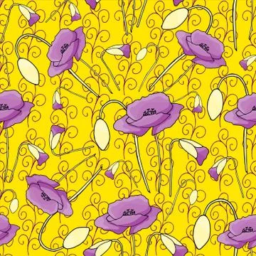 Poppies stripped seamless pattern. Abstract poppy seamless pattern for textil Stock Illustration