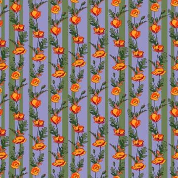Poppies stripped seamless pattern. Abstract poppy seamless pattern for textil Stock Illustration