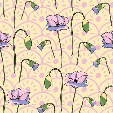 Poppies stripped seamless pattern. Abstract poppy seamless pattern for textil Stock Illustration