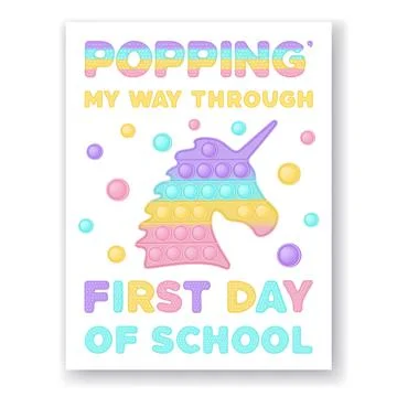 Poppin my way trough first day of school - greeting card pop it fidget toy Stock Illustration
