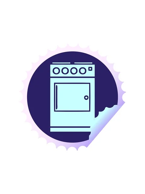 Popping motion animation of circular peeling sticker cartoon of a oven and .. Video stock 324068900