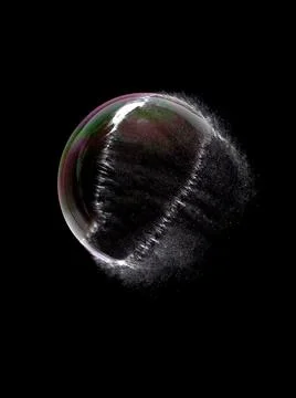 Popping Soap Bubble Exploding on Black Background Stock Photos