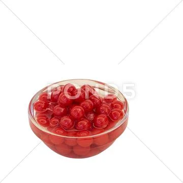 Popping strawberry in glass bowl on white background with clipping path Stock Photos