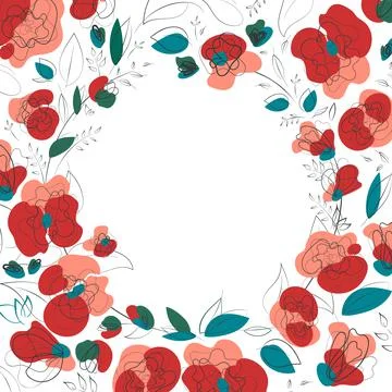 Poppy countryside wedding pattern square frame Stock Illustration
