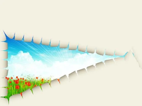 Poppy field and ripped paper Stock Illustration