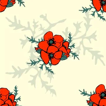 Poppy floral background seamless pattern Stock Illustration