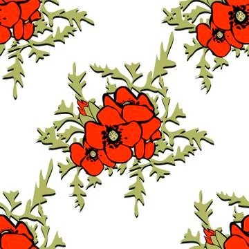 Poppy floral background seamless pattern Stock Illustration