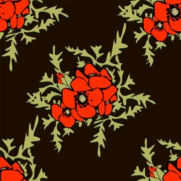 Poppy floral background seamless pattern Stock Illustration