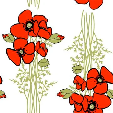 Poppy floral background seamless pattern Stock Illustration