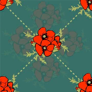 Poppy floral background seamless pattern Stock Illustration