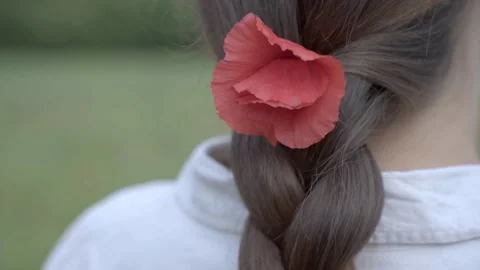 Poppy flower braided in a braid Stock-Footage 133739430
