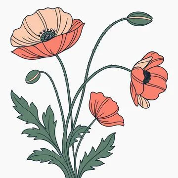 Poppy Flower Flat Design Vector Icon Stock Illustration