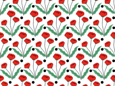 Poppy flower seamless pattern. Red poppies on white background. For textile Stock Illustration