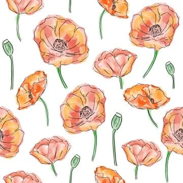 Poppy flowers seamless pattern Stock Illustration