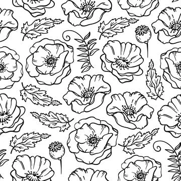 POPPY MEADOW Flower Seamless Pattern Vector Illustration Illustrazione stock