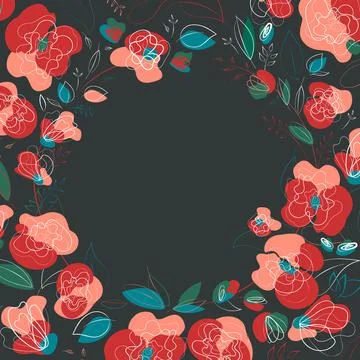 Poppy millefleur pattern square card Stock Illustration
