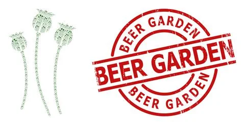 Poppy Plants Icon Recursive Composition and Rubber Beer Garden Stamp Seal Stock Illustration