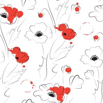 Poppy seamless pattern Stock Illustration