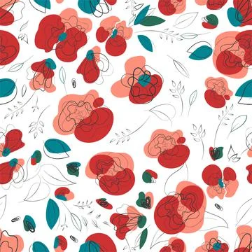 Poppy seamless pattern in millefleur style. Stock Illustration