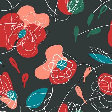 Poppy seamless pattern in a vintage style. Stock Illustration