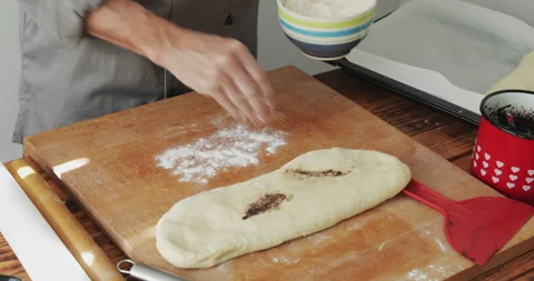 Poppy seed roll preparing, kneading dough Stock Footage 304825429