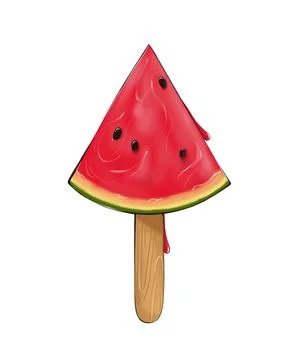 Popsicle. A cold sweet juicy delicious piece of watermelon on a stick. Stock Illustration
