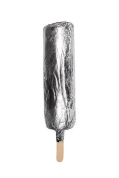 Popsicle in foil on a white background. Stock Photos