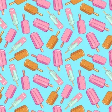 Popsicle seamless pattern - hand drawn ice cream seamless texture Stock Illustration