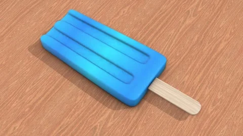 Popsicle on a Wooden Table with Casting Shadows. Icecream. Frozen. 3D Popsicle. Stock Footage 285550334