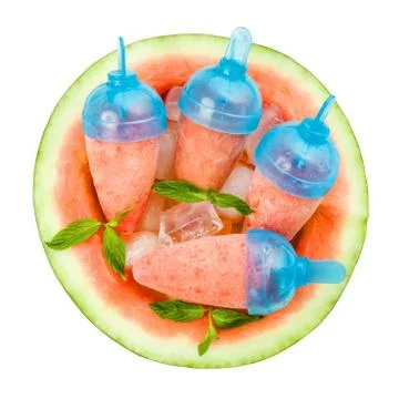 Popsicles of watermelon on white Stock Photos