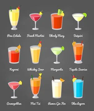 Popular alcoholic drinks set. Stock Illustration