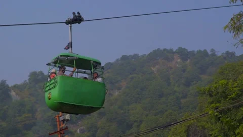 Popular and long Ropeway in mountain Stock Footage 221737644