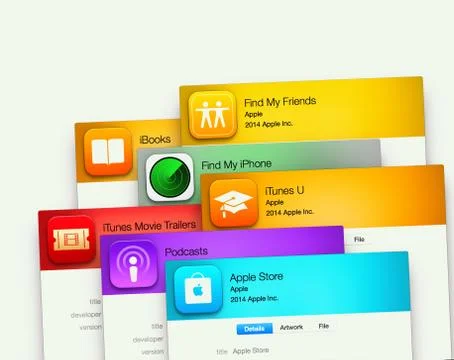 Popular applications by Apple on computer display Stock Illustration