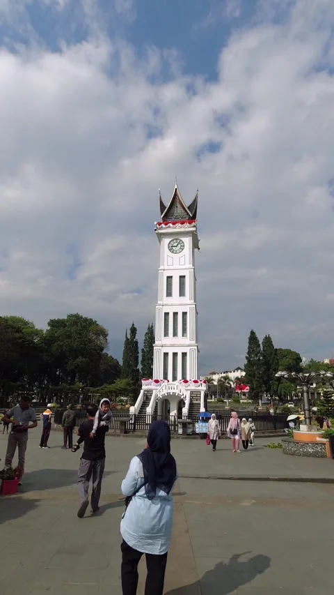 A popular big clock tower in Bukittinggi called Jam Gadang. Stock Footage 282707213