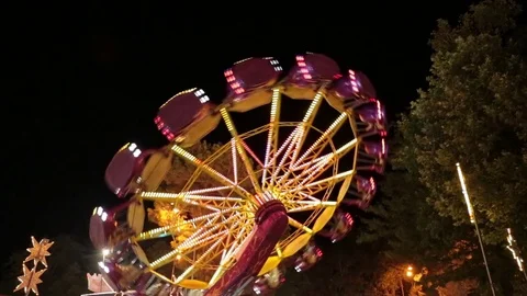 Popular Chair Swing Rides in Amusement Park. Carousel. Looped. Stock Footage