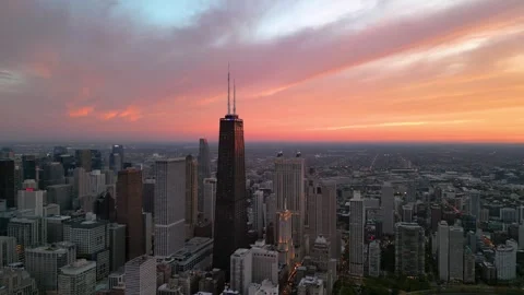 Popular Chicago Skyline Sunset View And High Rise Building Of John Hancock Stock Footage 251914657
