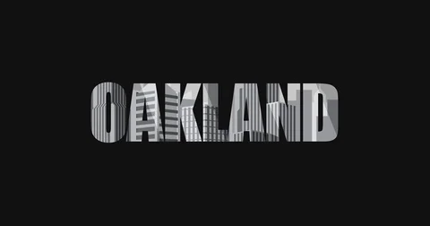 Popular Cities Typography with Skyline in Background Oakland Stock Footage 71810980