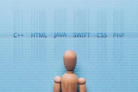 Popular language programming over an abstract person Stock Photos