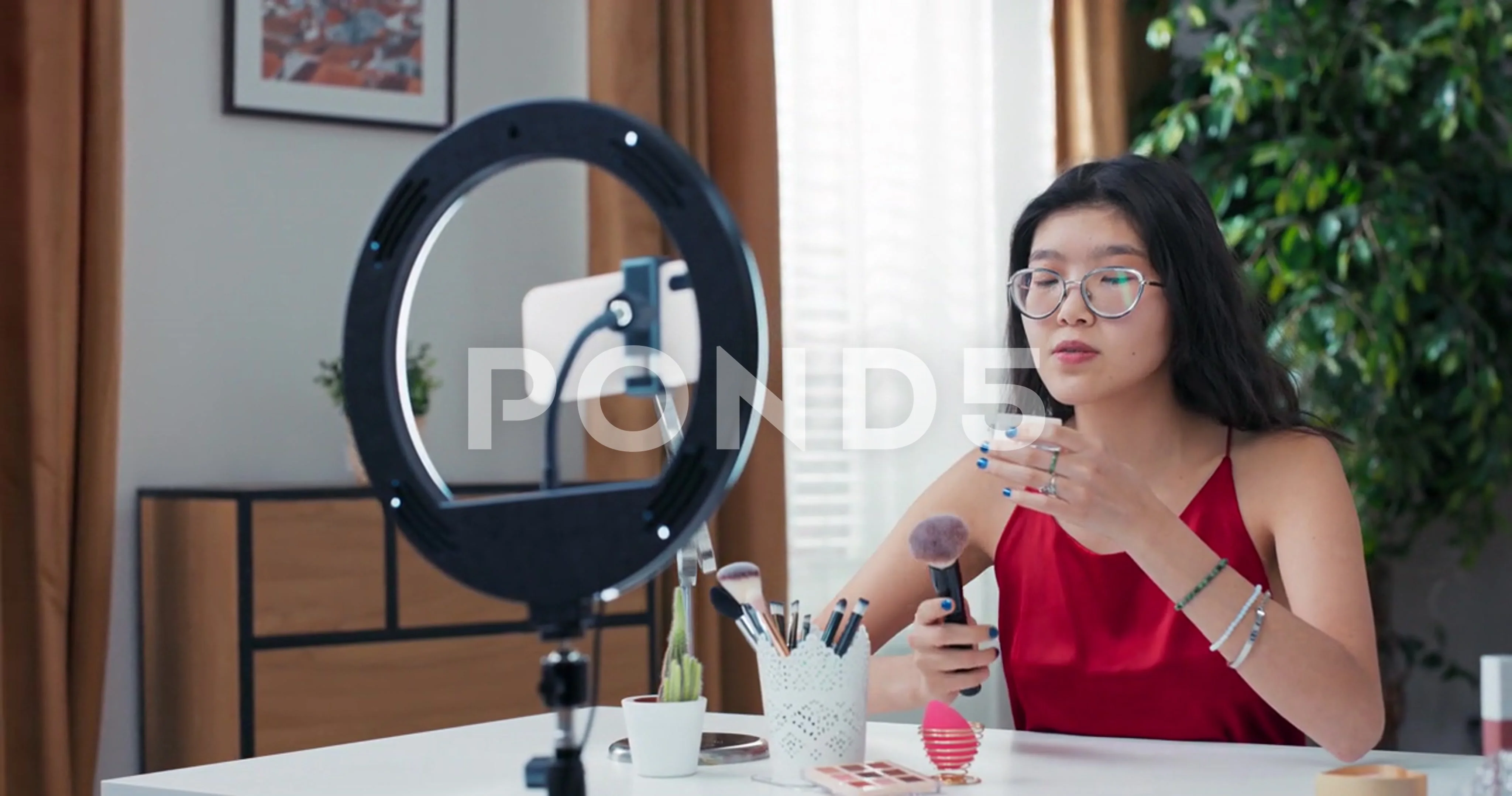 A popular makeup blogger records vlog, v, Stock Video