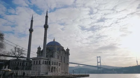 The popular mosque in Turkey is ORTAKEY. Mosque on the Bosphorus Stock Footage 201662075