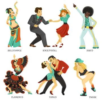 Popular Native Dance Flat Icons Set Illustrazione stock