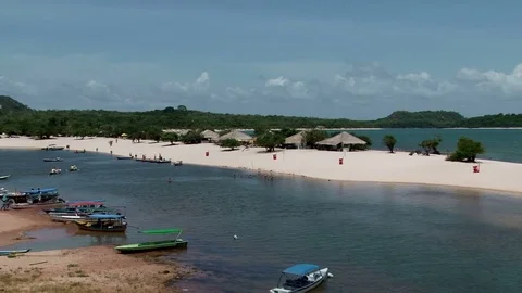 Popular sandy resort at Alter do Chao, Para state, Brazil Stock Footage 76926354