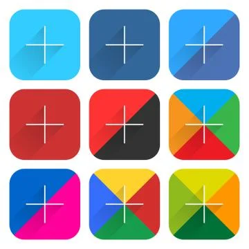Popular social network web icon set with plus sign Illustrazione stock