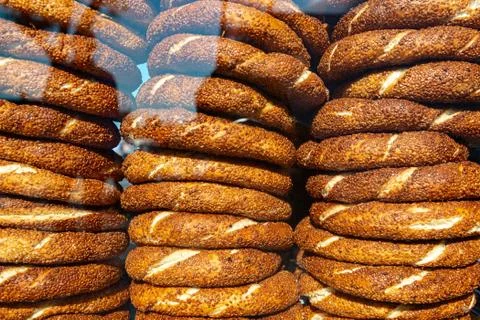 Popular turkish baked bread simit Stock Photos