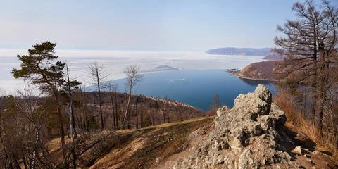 A popular view of the source of the Angara River on Lake Baikal Stock Photos
