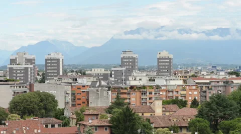 Populated area next to Mountain range Stock Footage 60644386